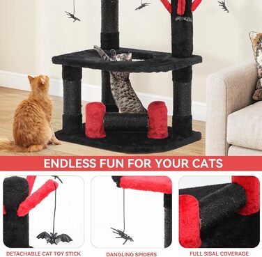 Кігтеточка YITAHOME Готичний XL, 160 см, з 4 колонами з сизалю, 1 дощечкою для шліфування, гамаком, 2 кулями-іграшками, платформами для сну, чорна