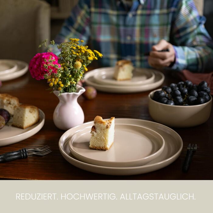 Набір посуду Feinsteinzeug на 6 осіб (18 предметів) — міцний та стійкий до подряпин, бежевий глянцевий | Тарілки, тарілки для десерту та миски | Magnetiks Soft Pebble | 18 предметів