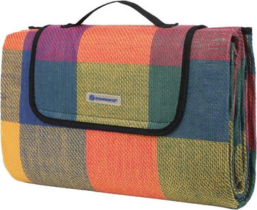 SONGMICS Плед для пікніка 195x150 см, вологостійкий, для парку, саду, пляжу, червоно-зелено-оранжевий, згинається, машинного прання, GCM50K