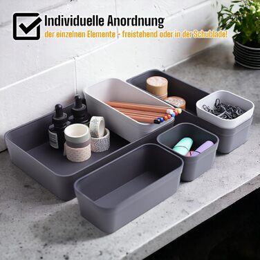 1x Drawer Organizer Set Storage Box One-Piece Adjustable Light Gray