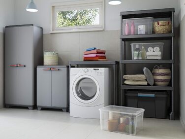 Keter Stilo Plastic Cabinet, tall, WxDxH: 68x39x173cm, gray/black/red, including 3 height-adjustable shelves (max. load capacity of 15kg each)