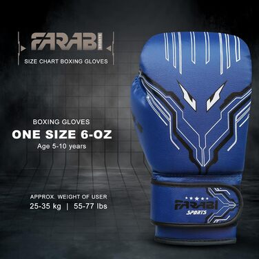 Боксерські рукавички Farabi для дітей (6oz, синій) – MMA, Муай Тай, бокс, тренування, 5-10 років