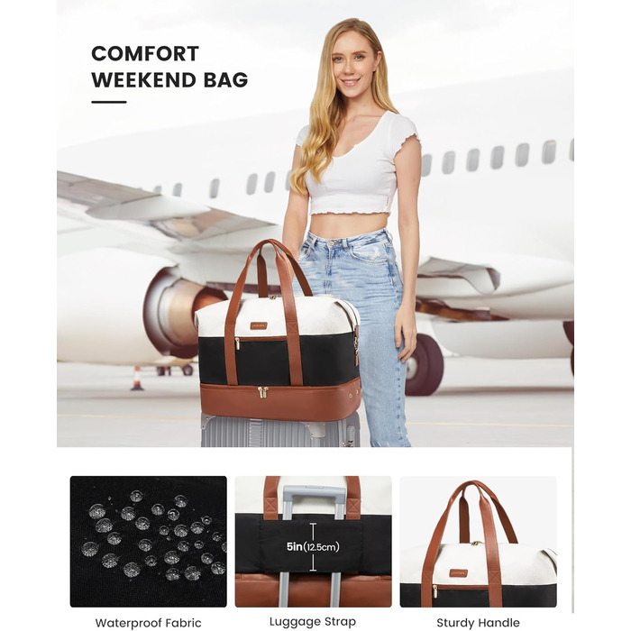 Сумка-трансформер LOVEVOOK для подорожей: жіноча дорожня сумка, 60L, водонепроникна, з відділенням для взуття, ідеальна для спортзалу, клініки, пологів, 40x20x25см