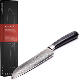 Японський ніж Santoku Premium з дамаської сталі Klamer, 18 см - класичний кухонний ніж з пакахвуду