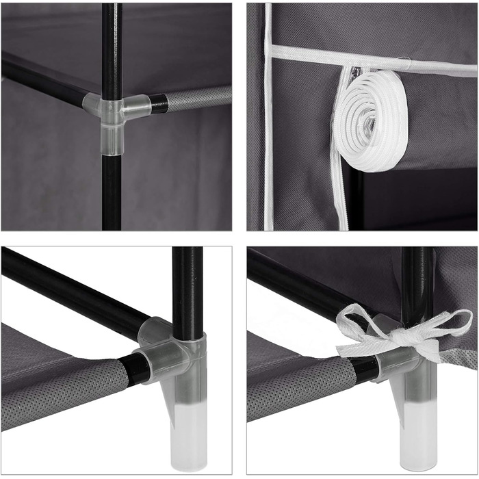 Relaxdays Fabric Wardrobe with Clothes Rail & 5 Compartments, HBT: 174 x 107 x 42.5 cm, Sturdy Folding Wardrobe with Cover, (Grey)