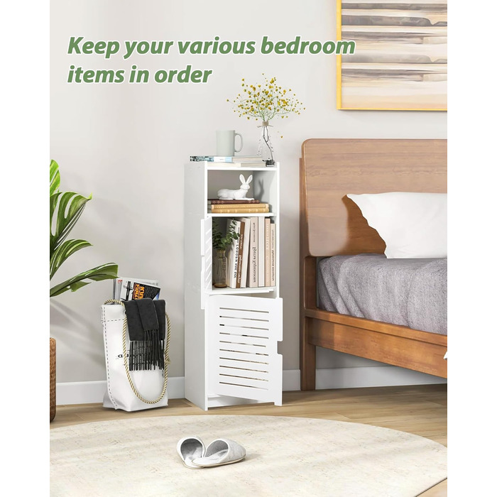 Aimu waterproof bathroom cabinets, bathroom storage units with open storage shelves, freestanding floor cabinets, corner organizers for bedroom, kitchen, hallway, white, 74x20x24 cm