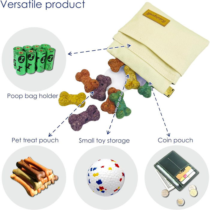 Сумка для корму для собак Leckerlibeutel – міцна бавовняна сумка для прогулянок з карабіном та самозакривною застібкою, ідеальна для подорожей та активного відпочинку (біла)