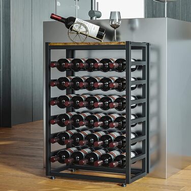 Dripex Wine Rack for 30 Bottles, Bottle Shelf with 6 Tiers, Vintage Metal Wine Stand for Cellar, Bar, and Storage Room, Bottle Holder with Tabletop 59 x 30 x 88 cm, Vintage Brown-Black