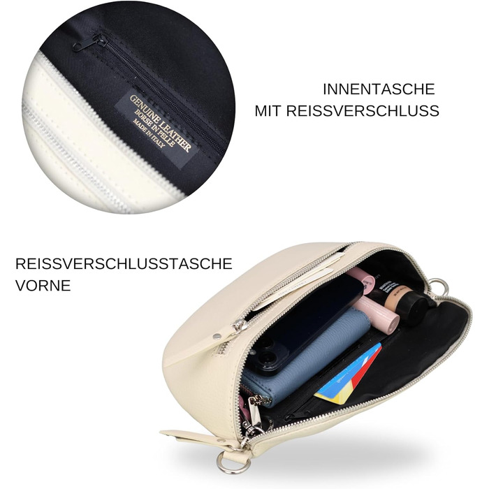 Жіноча сумка Brise Art Lucia з екошкіри, італійського виробництва. Сумка-бананка, кросбоді з регульованим ремінцем, 3 відділення. Чорний/Бежевий колір