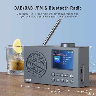 Портативне DAB/DAB+ радіо з цифровим радіо UKW, FM, Bluetooth 5.0, подвійний будильник, 40 попередніх станцій, 2.4' кольоровий дисплей (колір хакі)