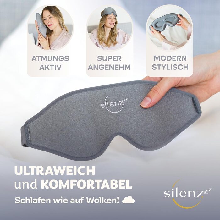 Преміум маска для сну - 3D маска для очей для жінок та чоловіків - зручна маска для сну з м'якою підкладкою для повної темряви - Sleep-Mask, маска для сну рожева, 1 шт. (упаковка з 1 шт.), Cloudy Grey