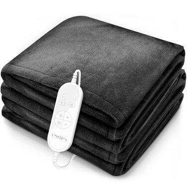 Sinnlein® електрична гріюча ковдра з плюшу 200 x 180 см з автовимкненням, таймером, 9 температурними режимами, цифровим дисплеєм, антрацит