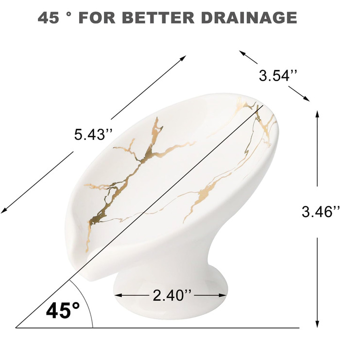 Керамічний тримач для мила, самостійно осушуючий, у формі листка, легко миється, для ванної кімнати, кухні, душу (білий)