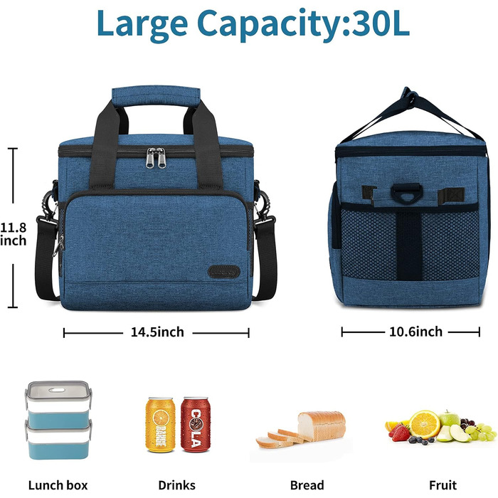 Термосумка Lubardy 15L/30L сіра/блакитна: велика, складана, водонепроникна для пікніка та обіду