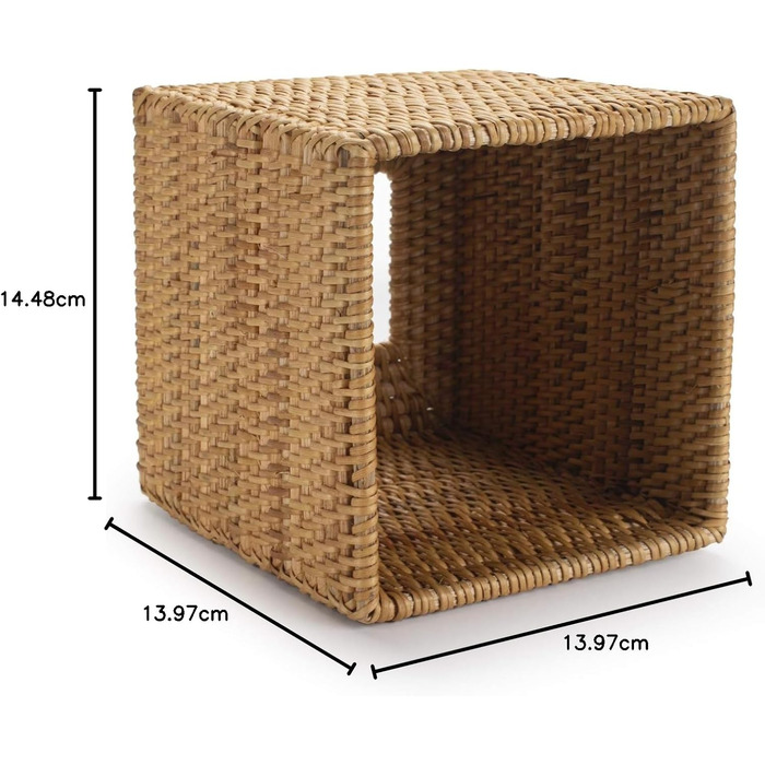 Rattan Cosmetic Tissue Box, Decorative Woven Tissue Holder, Napkin Dispenser for Bathroom/Kitchen/Office, 14.5 x 14.5 x 14.5 cm