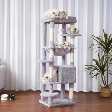 Котячий будиночок Heybly Kratzbaum з декою, для великих котів, 153 см, сірий