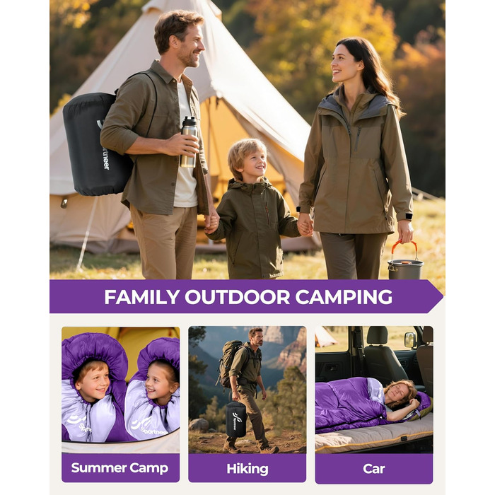 Сплячий мішок Sportneer для кемпінгу: 3-4 сезонний, легкий, компактний, для дорослих