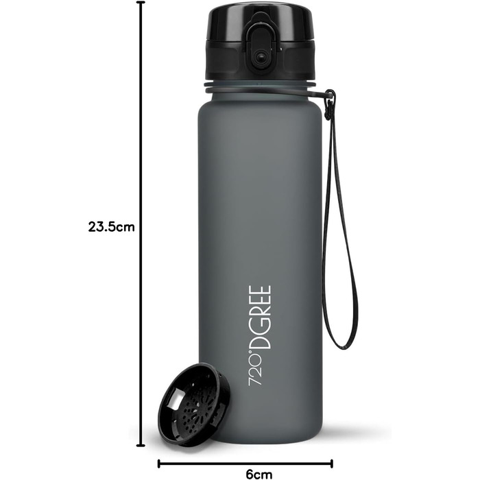 Пляшка спортивна 720°DGREE 'uberBottle' з ситечком, Tritan, BPA-Free, 500 мл (Чорний матовий) - для спорту, школи, фітнесу, велоспорту, дітей