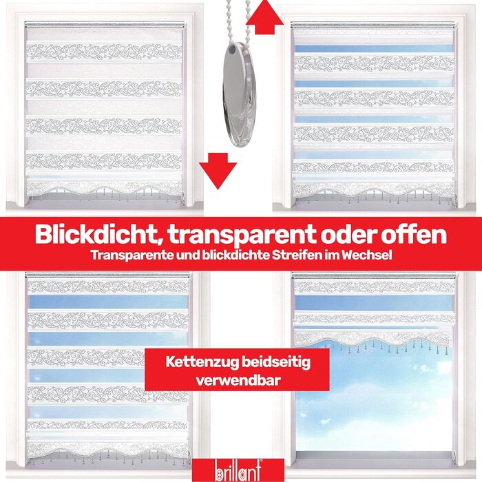 Double roller blinds, Easy-Fix without drilling, White Silver, 200 x 60 cm (Length x Width). Blackout Duo roller blinds with beads, shimmering, Roman shade, window, door, zebra blinds, clip-on blinds, side-pull blinds