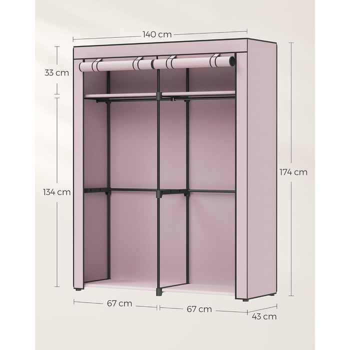 SONGMICS Storage Cabinet, Portable, with Hanging Rod, Foldable, Wardrobe, Bedroom, Office, 140 x 43 x 174 cm, RYG02GY (Violet-Lavender)