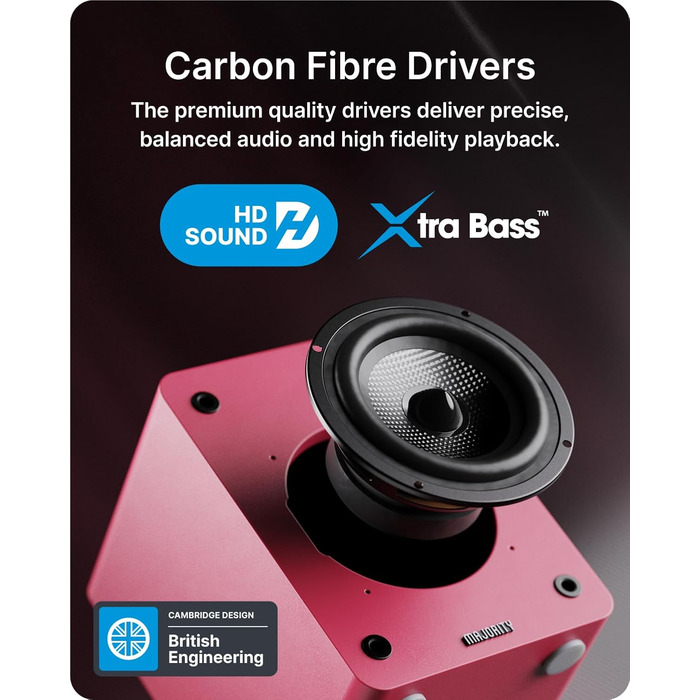 Активні колонки Majority D50X | 60W, 2.0, Hi-Fi, Bluetooth 5.3, HDMI ARC, AUX, USB | Студійний монітор з кобальтового шасі (каштанове дерево)