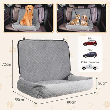 Автокрісло для собак Todeco: великі та середні породи, миється, знімається, з ременями безпеки, кишені, водовідштовхувальне, сіре