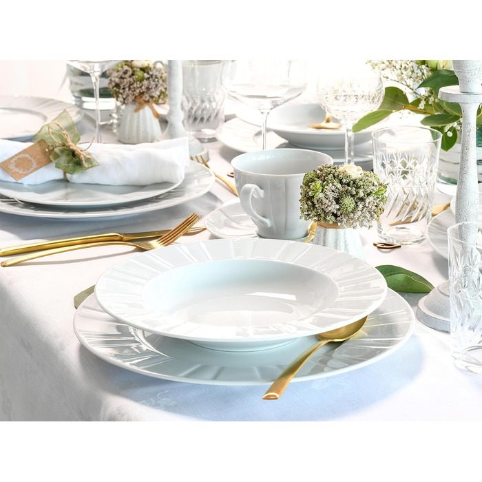 CreaTable Barcelona: 12-Piece Porzellan Geschirrset - Tafelservice, spülmaschinen- und mikrowellengeeignet, Made in Europe