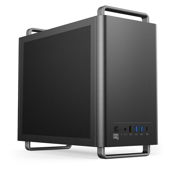 Корпус для ПК NEWWAY NC1 Mini-Tower, підтримка Mini-ITX/ITX/Micro-ATX, USB Type-C, з вентилятором 9мм, металевий сітчастий дизайн, чорний