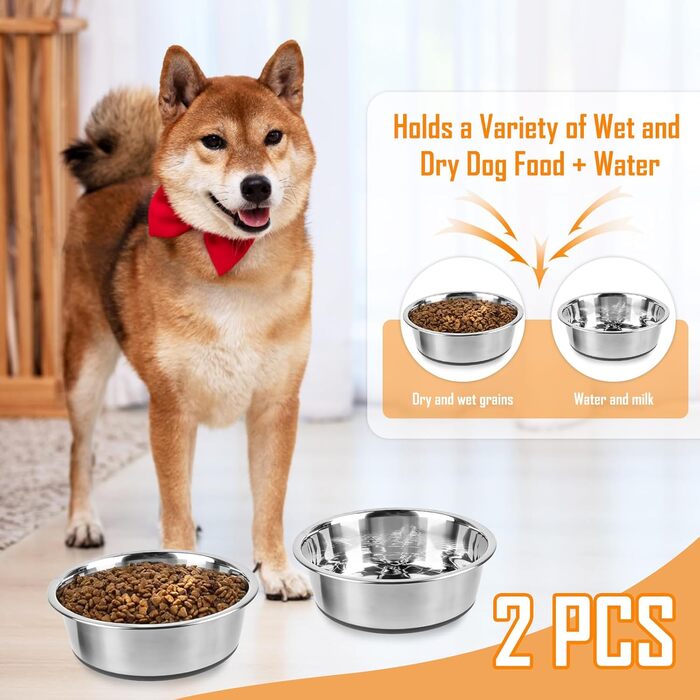 Набори мисок для собак та котів з нержавіючої сталі | Антиковзний силіконовий дно | Різні розміри | 2700 мл