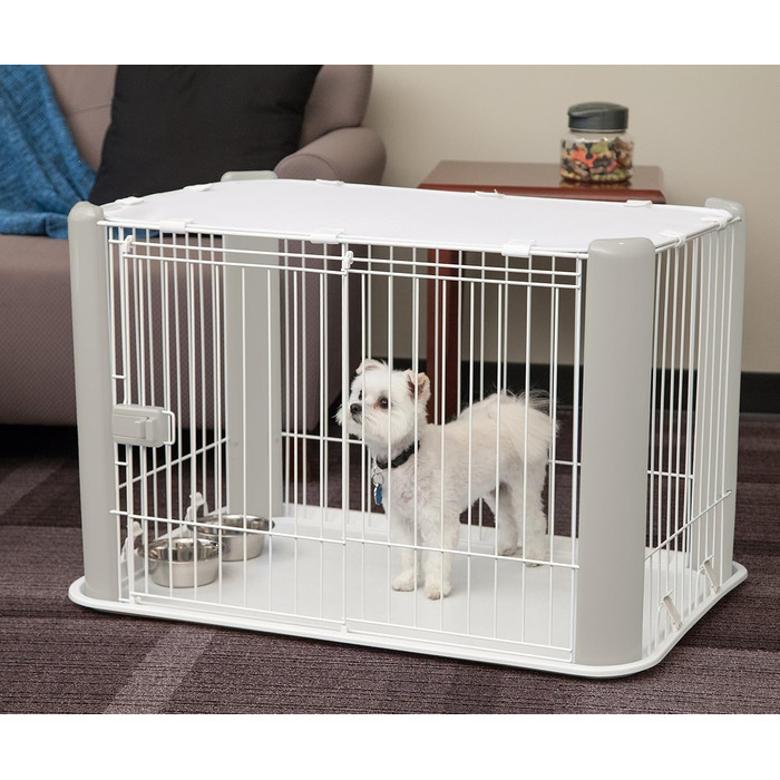 Забіг для цуценят Iris Ohyama з дверцятами та знімним дахом, H60 см, білий. Ідеально для собак та котів, для використання в приміщенні та на вулиці. Забіг для цуценят, вольєр для собак, загін для собак, вольєр для котів. CLS-1130, середній розмір з дахом 
