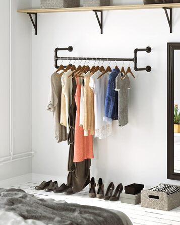 SONGMICS Wall Clothes Rack, Industrial Design Clothes Rail, 2-Piece Set, Wall Mounting, Load Capacity up to 60 kg, 30 x 112 x 29.3 cm, Easy Assembly, Black HSR64BK-02