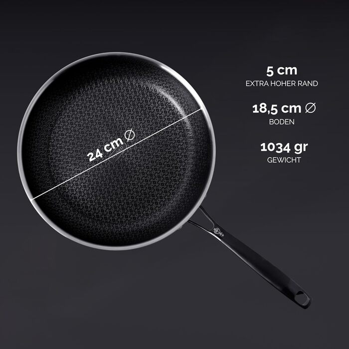 Сковорода NYORD з антипригарним покриттям, стійка до подряпин, з вафельною структурою, придатна для миття в посудомийній машині, гібридна сковорода, керамічне покриття, без PTFE та PFOA, для духовки, для індукційних, газових та керамічних плит, з кришкою 