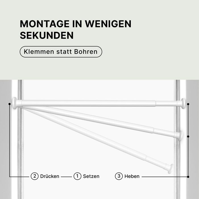 Штанга для карнизів без свердління, біла, Ø 25 мм, телескопічна - для штори, душової кабіни, вікна, кімнати, кухні (70-120 см)