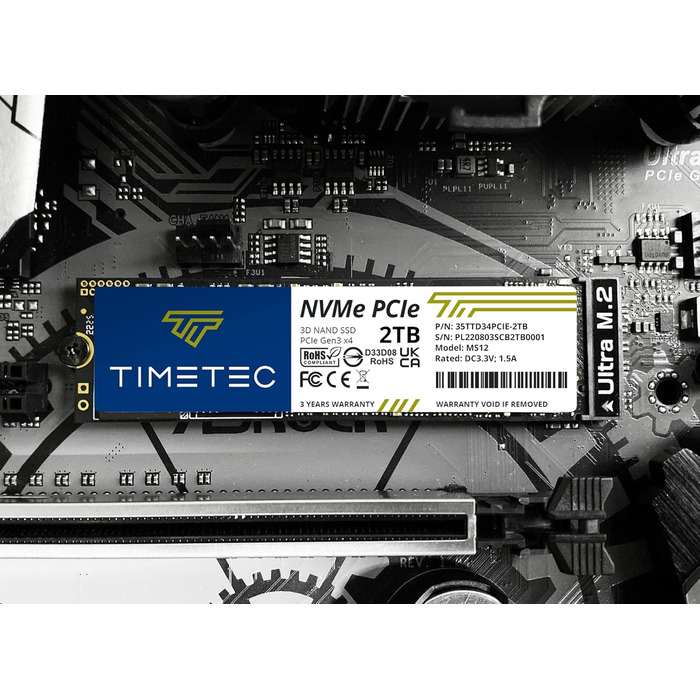 SSD Timetec 2TB NVMe PCIe Gen3x4 з DRAM Cache – Внутрішній SSD для ПК, 3.400/3.000 MB/s