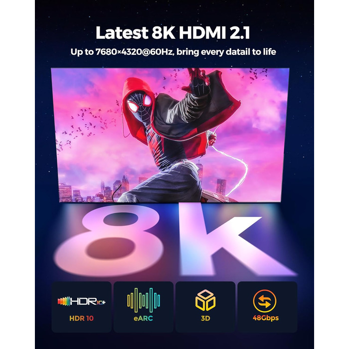 Кабель HDMI 2.1 Silkland 8K (2м) - Сертифікований, eARC, 48Gbps, сумісний з PS5, Fire TV, HDTV, Laptop