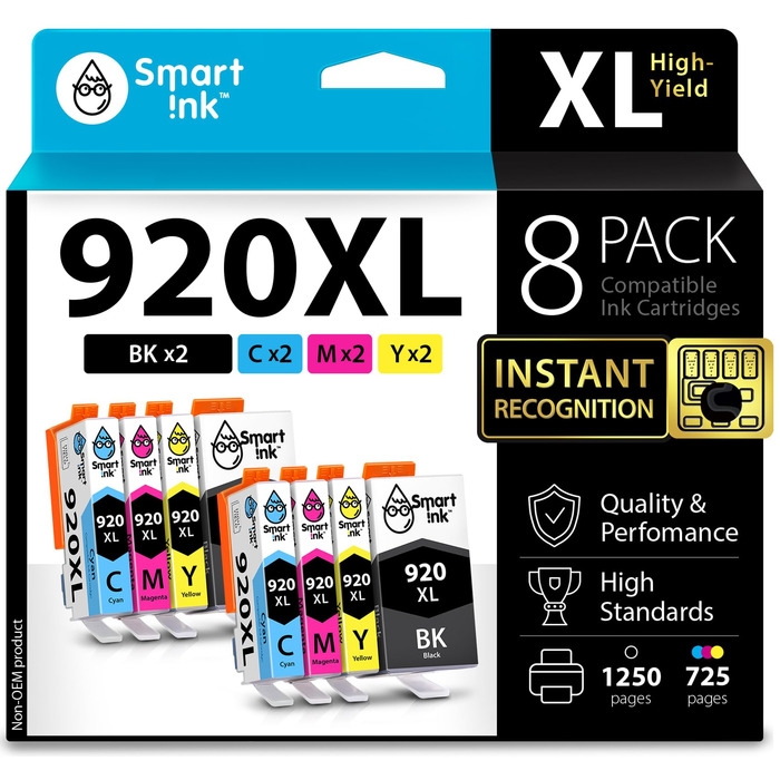 Комплект картриджів Smart Ink для принтерів HP Officejet 920XL (8 шт: 2 чорних, 2 блакитних, 2 пурпурових, 2 жовтих) — сумісні з HP Officejet 6000, 6500, 6500A, 7000, 7500A