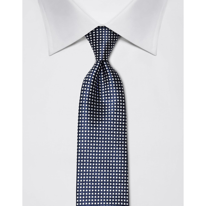 Краватка чоловіча Vincenzo Boretti, шовк, клітинка, темно-синя, 8 см, для костюма та сорочки, діловий стиль, весілля