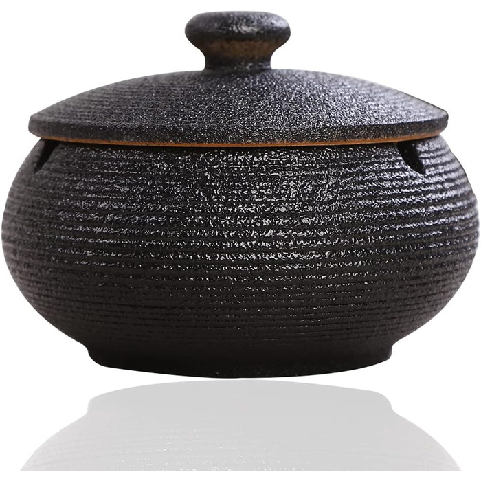 Керамічний попільничник з кришкою, ретро-дизайн, чорний колір, 11.5x8.5 см. Підходить для дому, офісу та вулиці.