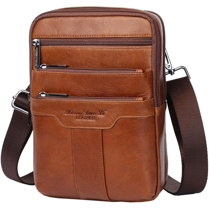 Шкіряна сумка-месенджер через плече Crossbody для чоловіків та жінок, коричнева