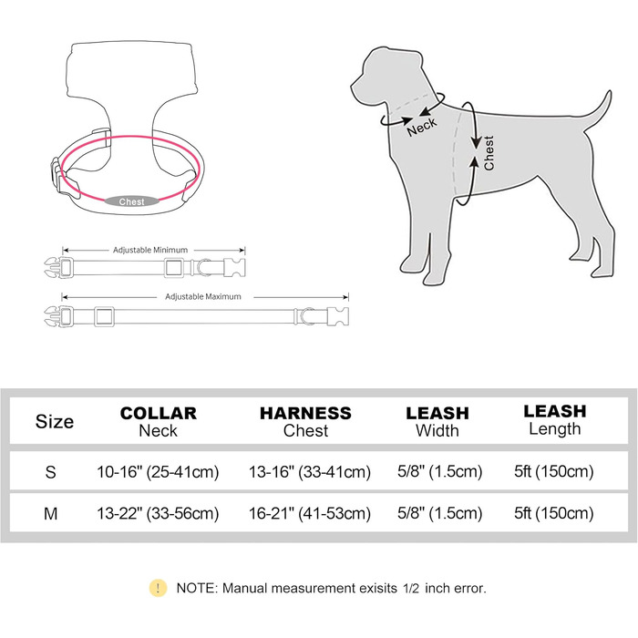 Didog Sweet Collar Harness and Leash Set for Small Dogs, Adjustable Collars and Leashes with Bow Tie, Breathable Soft Mesh Padding for Small Dogs When Walking, Pink, S