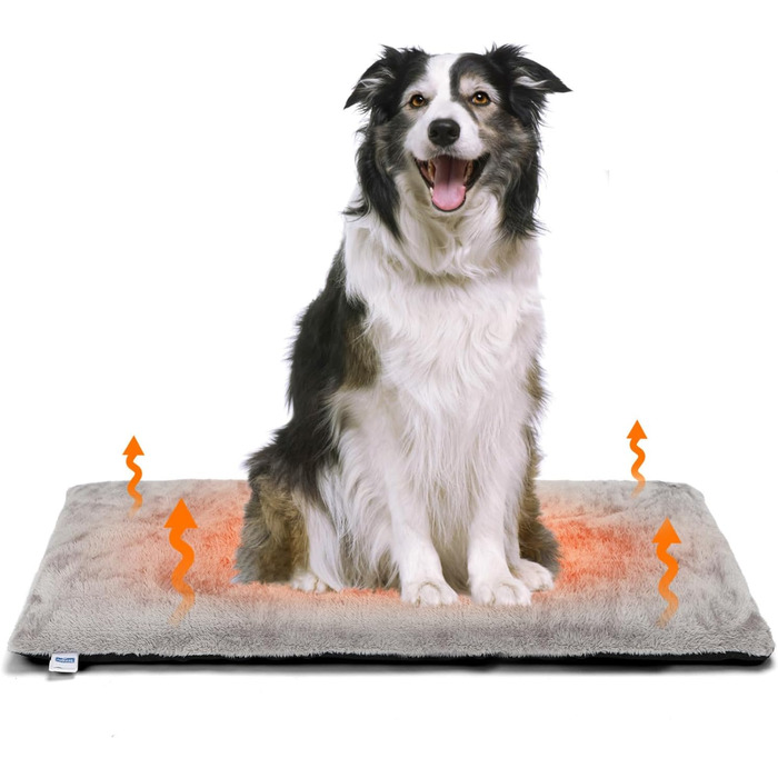 Nobleza Самогріюча килимок для собак і котів, тепла підстилка для домашніх тварин на зиму, килимок для собак з Memory Foam, знімний, м'який плюшевий чохол, сірий, 61x46x4 см (L 91 x W 58 x H 4 см)
