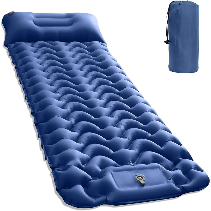 Каремат туристичний самонадувний Cunbayi з інтегрованими подушками та насосом для кемпінгу, пікніків, відпочинку на природі. Кольори: блакитний