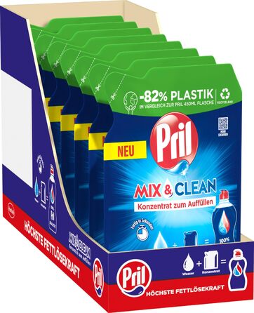 Концентрат для миття посуду PRIL Mix & Clean для дозаправки, засіб для ручного миття з високою жиророзчинною здатністю (9 x 120 мл)
