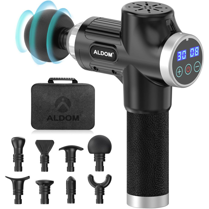 ALDOM Massage Gun - Electric Muscle Massager with 30 Speed Settings & 8 Attachments - for Men & Women