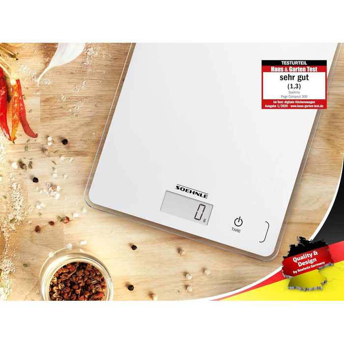 Кухонні ваги Soehnle Page Compact 300 білі, цифрові ваги до 5 кг, LCD-дисплей, функція тарування