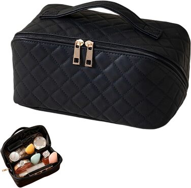 Водонепроникна степкова косметичка для подорожей, чорна, з подвійним замком, з PU-шкіри