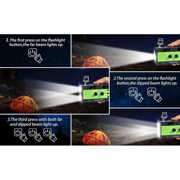 Радіо сонячне аварійне Feegar Oze 2 Pro з ручним заводом, AM/FM, ліхтарик LED, SOS, Powerbank 4000mAh