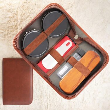 FGXY Shoe Care Set, 11-Piece Shoe Care Kit Shoe Polishing Travel Set with Brush Horsehair Shoe Cream Wood Applicator Brushes Shoehorn (7pcs)