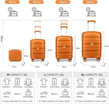 Чохол-валіза Sea Choice з поліпропілену, розширюваний, ручна поклажа, 4-х частинний набір, з TSA замком (Оранжевий)