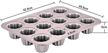 Canele Backform Mini Bordelais Canelé Backforms, Canelé Baking Molds, Bordeaux Baking Mold, Jelly Mold, Muffin Mold, Baking Sheet, Non-Stick for Canelés, Muffins, Pudding, Cupcakes, Bread, Carbon Steel, 12 Cavities